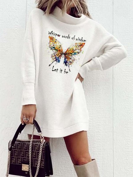 

Long Sleeve Butterfly Printed Elegant Dresses, As picture, Mini Dresses