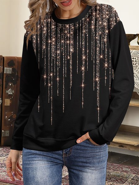

Black & Gold Shimmer-Print Casual Round Neck Sweatshirt, Sweatshirts & Hoodies