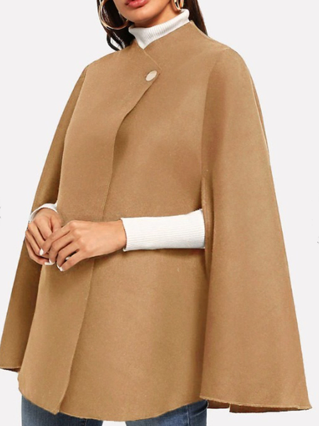 

Work Elegant Solid Non-Stretch Outerwear, Khaki, Coats