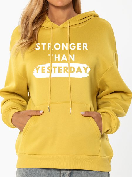 

Unocis Letter Print Hooded Long Sleeve Polyester Sweatshirt, Yellow, Hoodies