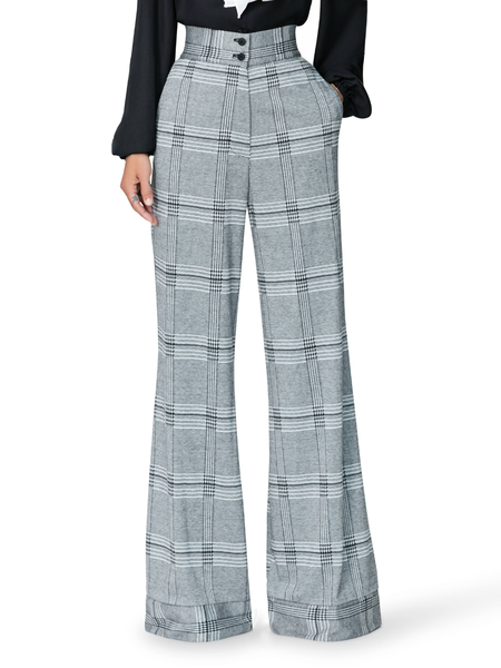 

Fall Slightly stretchy High Waist Mid-weight Elegant Lady Pants, Gray, Wide Leg Pants