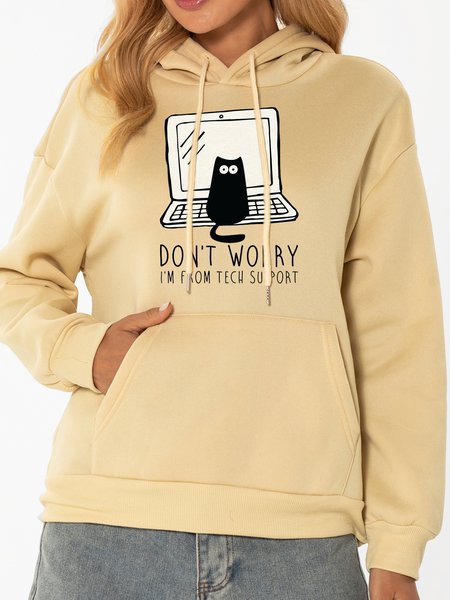 

Unocis Cat Print Hooded Long Sleeve Polyester Sweatshirts, Apricot, Hoodies