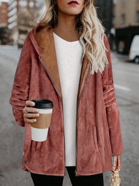

Autumn and winter new style of fluffy lazy coat women warm hooded coat, Pink, Outerwear
