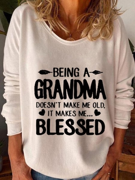 

Casual Long Sleeve Round Neck Plus Size Printed Tops T-shirts, White, T-Shirts