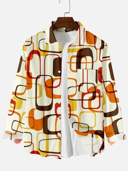 

Retro Geometric Casual Long Sleeve Shirts & Tops, As picture, Shirts