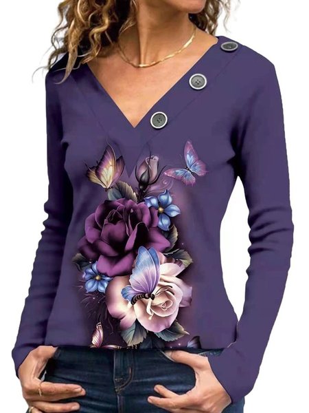 

Floreale Casuale Regolare In forma Top, Fiore, T-Shirts
