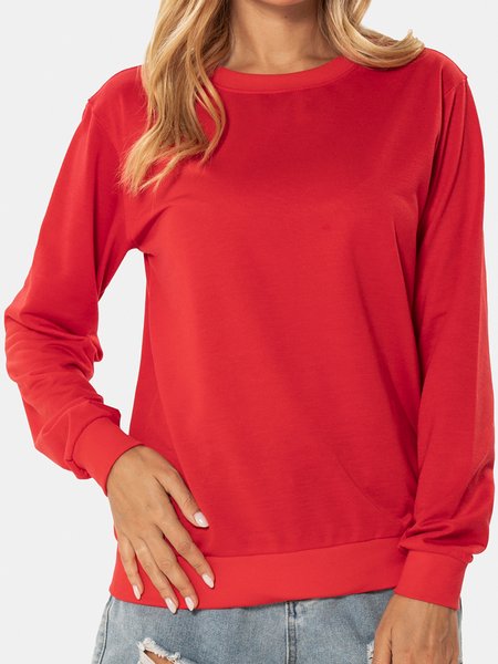 

Unocis Plain Round Neck Polyester Off Shoulder Sweatshirt., Red, Hoodies