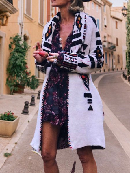 

Geometric Vintage Yarn/wool Yarn Coats, Multicolor, Coats
