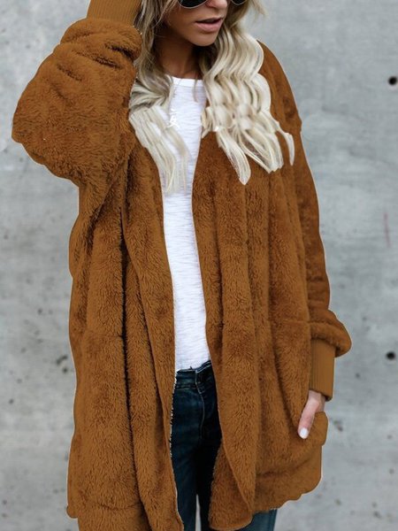 

Plain Hooded Casual Jacket, Yellow, Outerwear