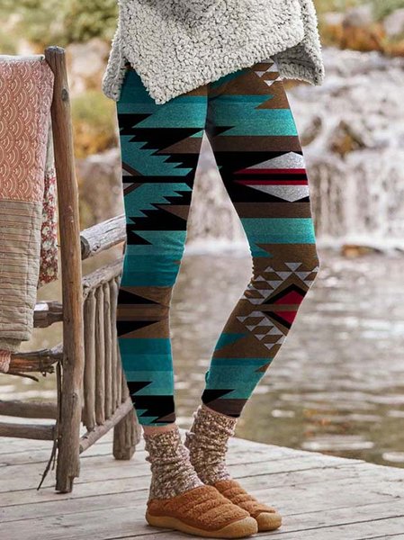 

Geometric Printed West Styles/Cows Pants, As picture, Leggings