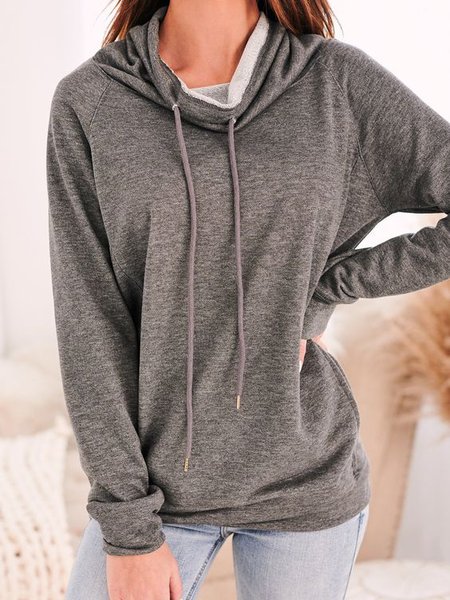 

Cotton Blends Plain long-sleeved hooded sweatshirt, Gray, Hoodies & Sweatshirts
