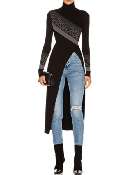 

Fall Mid-weight High Stretch Elegant Simple Geometric Sweater, Black, Pullovers