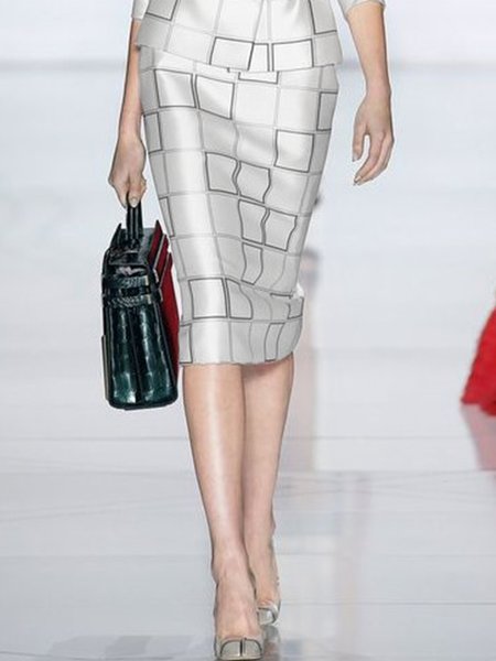 

Bodycon Grid Work Skirt, White, Midi Skirts