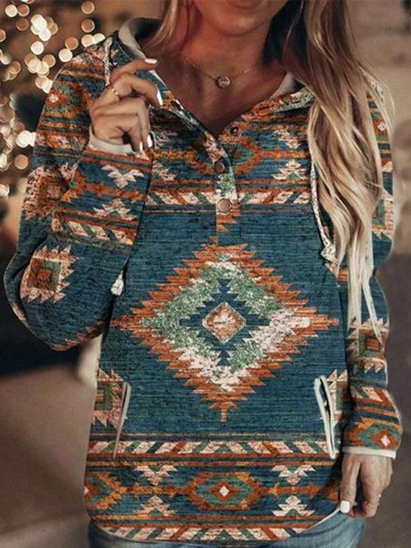 

West Styles/Cows Geometric Long Sleeve Sweatshirts, Blue, Hoodies & Sweatshirts