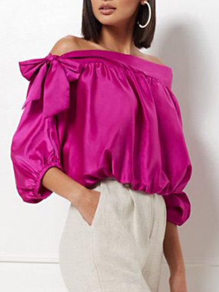 

Lady Loosen Solid Off Shoulder Top, Rose red, Tops
