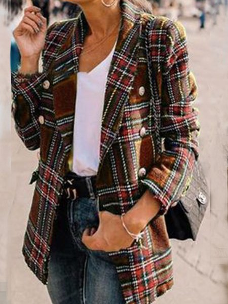 

Long sleeve lapel vintage Plaid suit coat, Multicolor, Jackets
