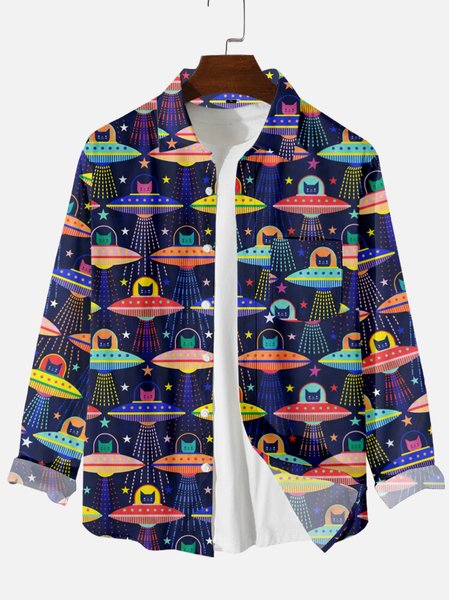 

Cute Cat Spaceship Casual Shirts & Tops, Black, Shirts