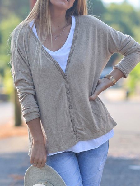 

Simple Sports And Leisure Cardigan Solid Outerwear, Khaki, Cardigans