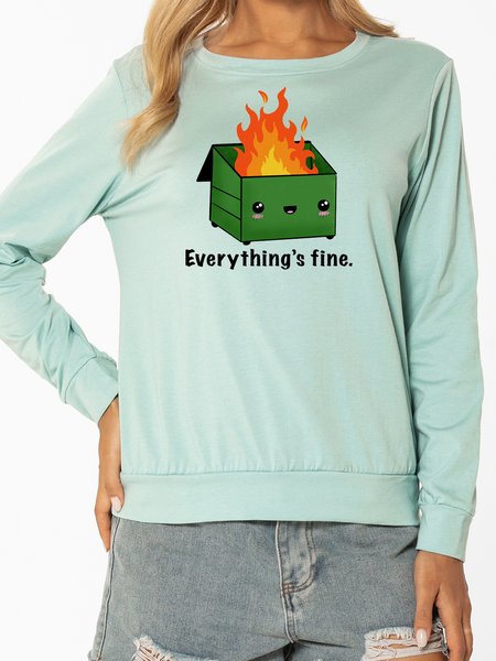

Unocis Letter Print Round Neck Long-sleeved Cotton-blend Sweatshirt, Green, Hoodies