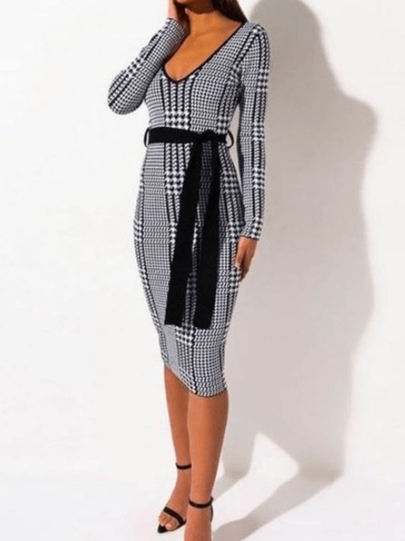

Fall Mid-weight High Stretch Daily Date Formal Lady Dresses, As picture, Midi Dresses