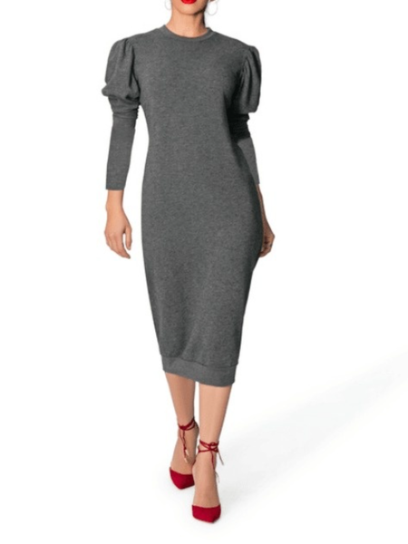 

Fall Mid-weight Slightly stretchy Daily Simple Dresses, Deep gray, Midi Dresses