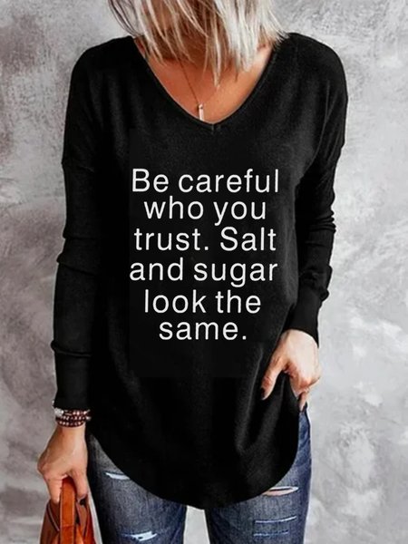 

Casual Cotton Blends T-shirt, Black, T-Shirts