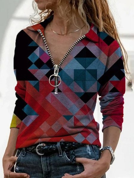 

Multicolore Geometrico Stampato Vintage Casuale Top, Blouses & Shirts