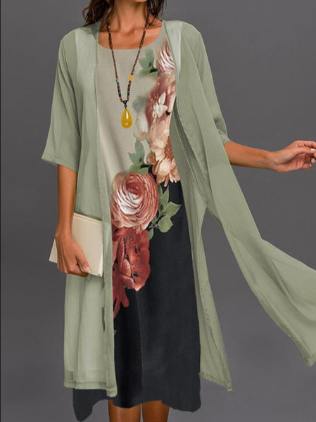 

Casual Half Sleeve Suits, Green, Midi Dresses