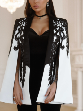 

Collarless Elegant Printed Outerwear, As picture, Coats