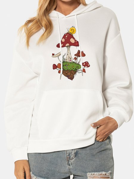 

Unocis Mushroom Plant Long Sleeve Graphic Sweatshirt, White, Hoodies