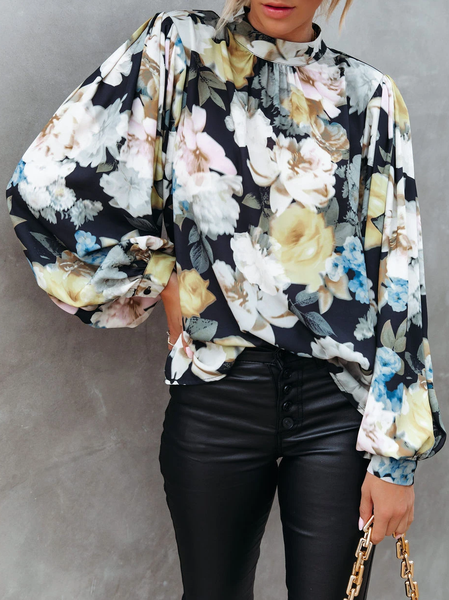 

Cotton Blends Casual Tops, Black, Long sleeve tops
