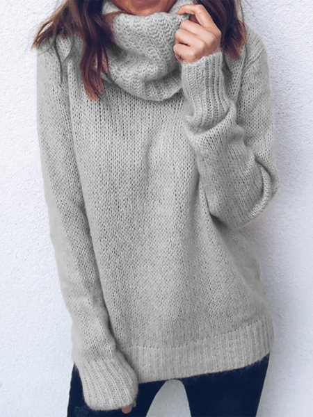 

Vintage Solid High Neck Sweater, Gray, Knitwear & Sweaters