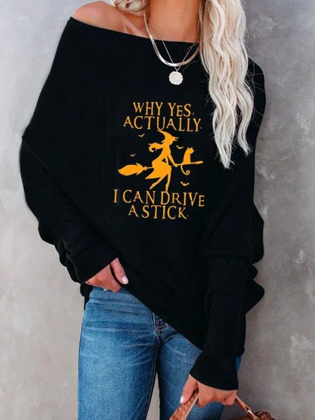 Sexy Lettera Halloween Maniche Lunghe Top, Nero, Hoodies & Sweatshirts