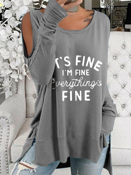 

Letter Casual Long Sleeve Round Neck Sweatshirt, Gray, Hoodies & Sweatshirts