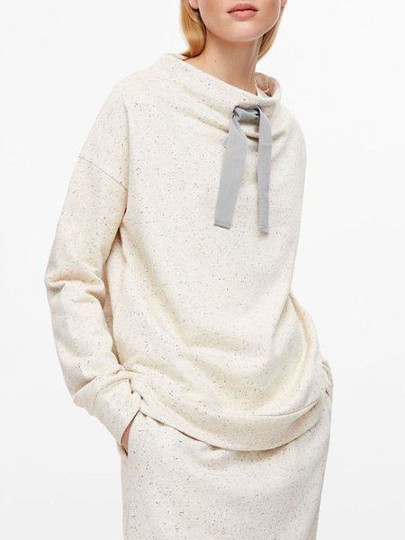 

Long Sleeve Casual Plain Top, Beige, Tops