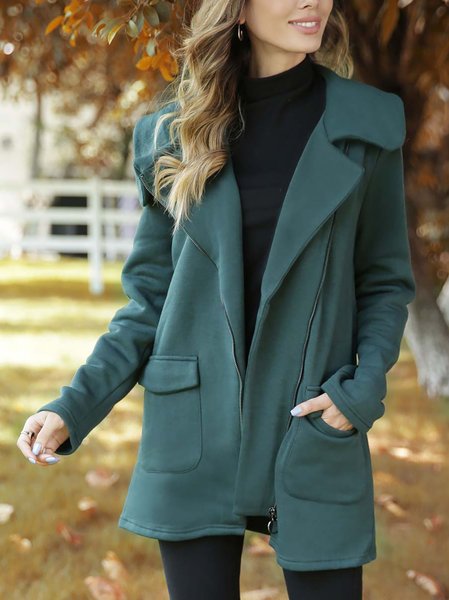 

Holiday Daily Solid Color Long Sleeve Pocket Warm Jacket, Green, Coats