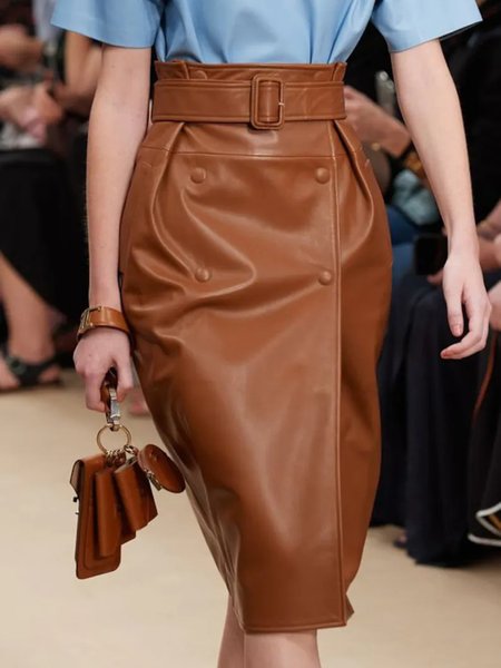 

Solid Elegant Regular fit Midi Skirt, Brown, Midi Skirts
