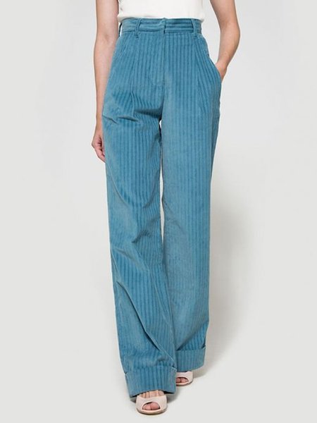 

Vintage Straight Leg PLain Long Pants, Blue, Wide Leg Pants