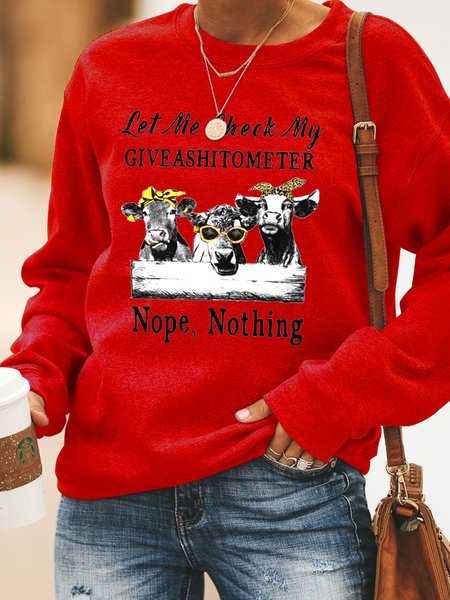 

Cow Let Me Check My Giveashitometer Nope Nothing Cotton Blends Sweatshirts, Red, Hoodies&Sweatshirts