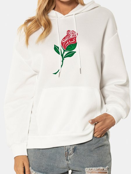 

Unocis Rose Hooded Long Sleeve Graphic Sweatshirt, White, Hoodies