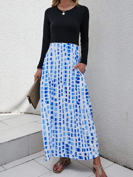 

Casual Regular Fit Crew Neck Dresses, Blue, Maxi Dresses
