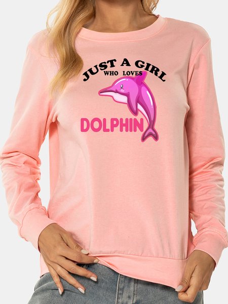 

Unocis Dolphin Print Round Neck Long-sleeved Cotton-blend Sweatshirt, Pink, Hoodies
