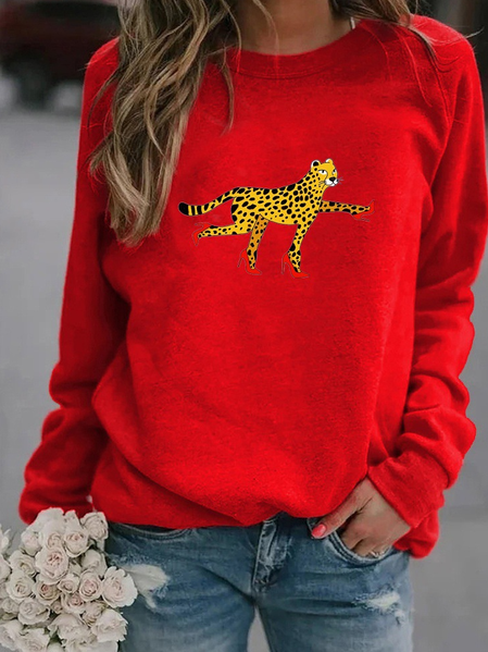 

Animal Loosen Casual Sweatshirt, Red, Hoodies & Sweatshirts