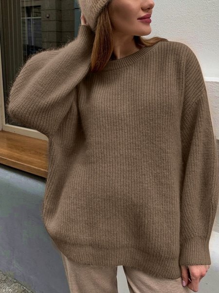 

Cotone Tinta unita Maglione, Cachi, Sweater