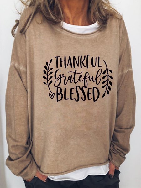 

Thankful Grateful Blessed Round Neck Long Sleeves Sweatshirt, Khaki, Hoodies&Sweatshirts