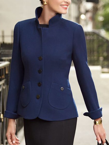 

Work Daily Vintage Simple Woolen Simple Jackets, Deep blue, Blazers