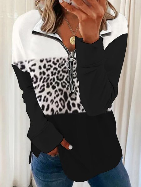 

Colletto Rialzato Leopardo Casuale Felpa, Nero-bianco, Hoodies & Sweatshirts