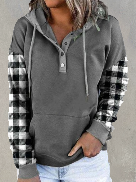 

Casual Cotton Blends Checked/Plaid Hooded Regular Fit Sweatshirt, Gray, Hoodies & Sweatshirts