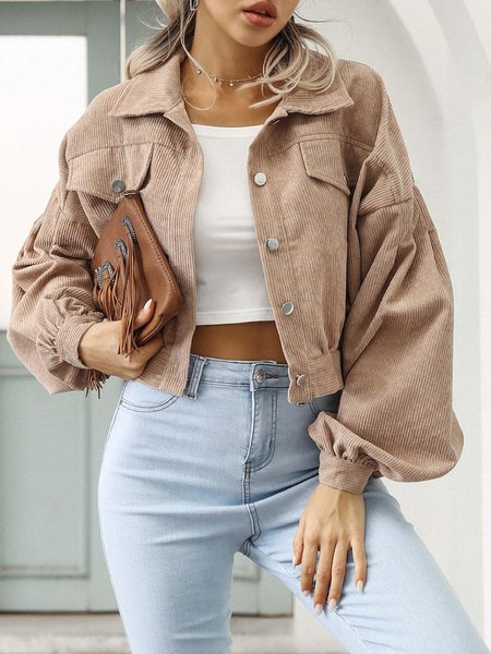 

Simple Plain Long sleeve Off Shoulder Jacket, Khaki, Jackets