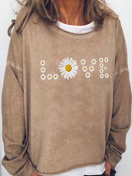 

Love Casual Regular Long Sleeve Sweatshirt, Light brown, Hoodies&Sweatshirts